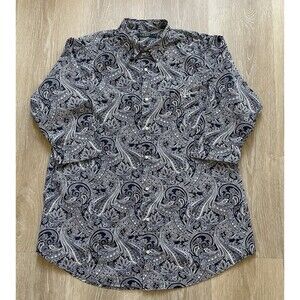 Ralph Lauren Large Navy White Paisley Print Button Up 3/4 Sleeve Sleep Wear